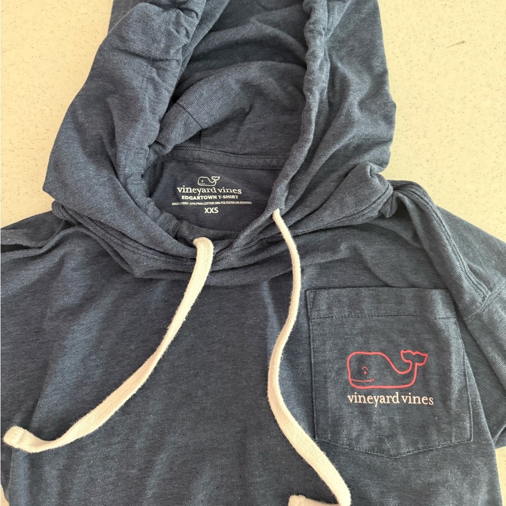 Vineyard Vines Blue Long Sleeve Tee with Pink Logo